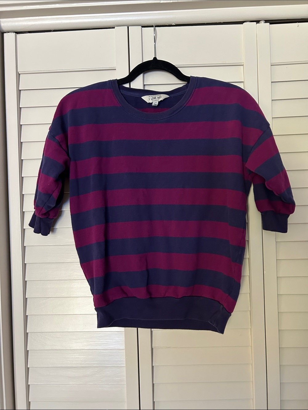 Hollister Navy & Magenta Striped Puff Sleeve Top Size Small
